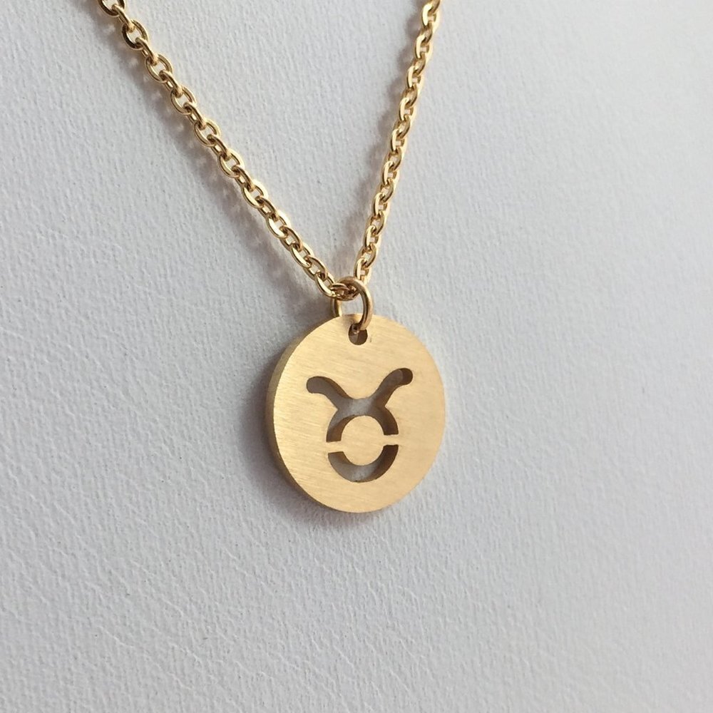 Jewelry Necklace Taurus Zodiac Horoscope Celestial Gold Tone Dainty Round New